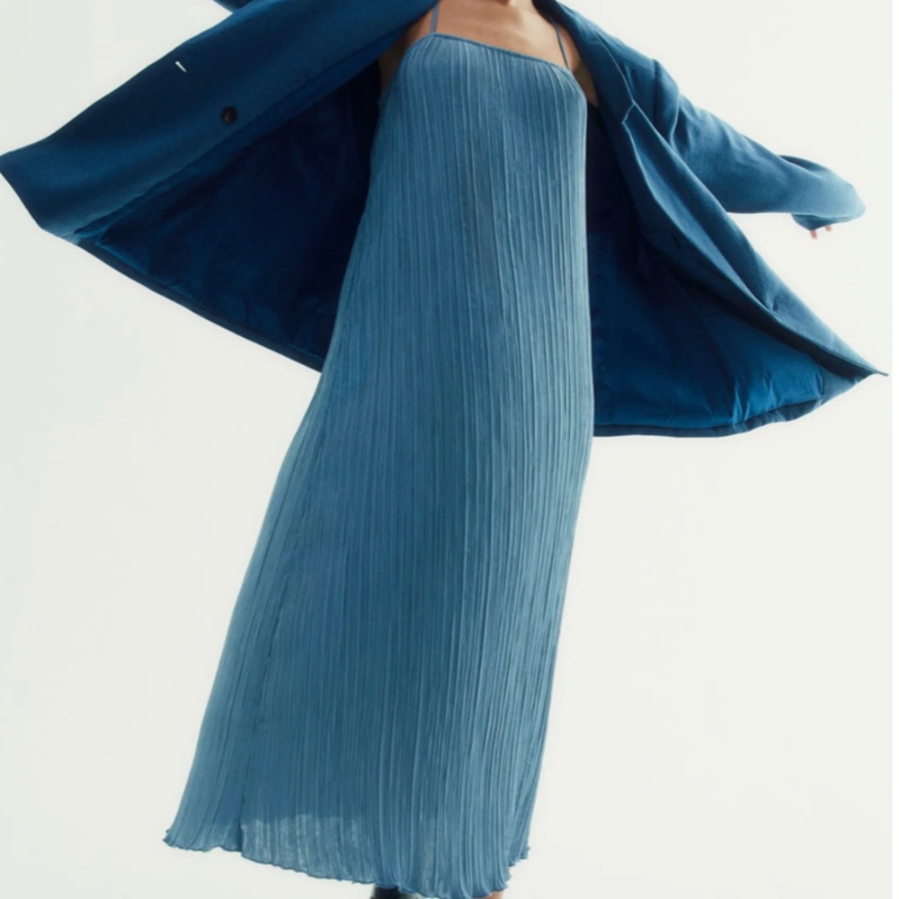 Madewell Blue Plisse Midi Dress